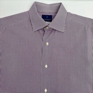 MASTAI FERRETTI Dress Shirt Men’s 16(41) Purple Gingham Check 100% Cotton Italy